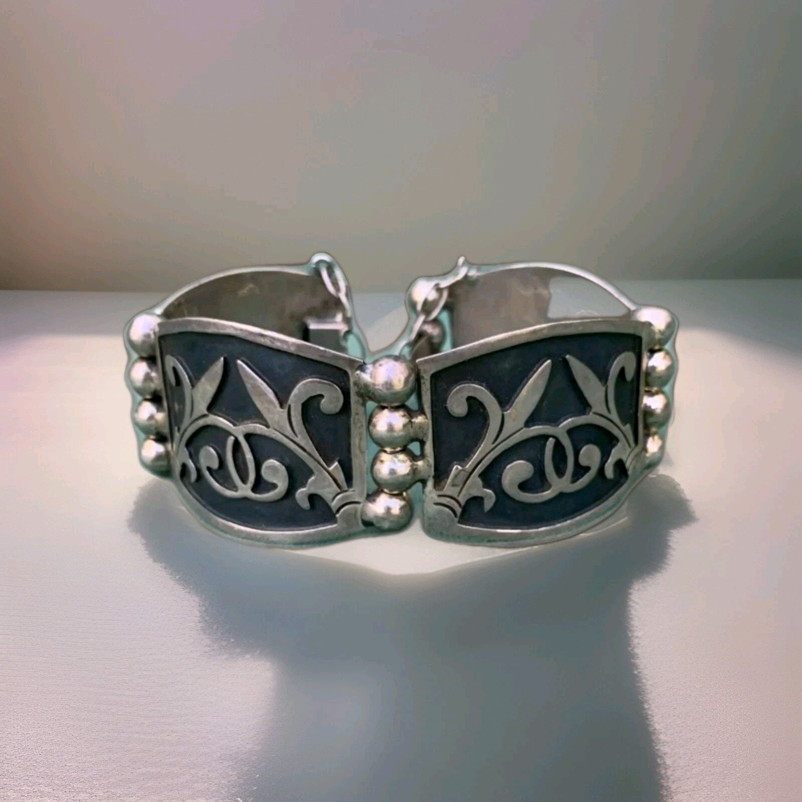 Jh Mexico Bracelet Sterling Silver Modern Niello Design Vintage Size 7 125$